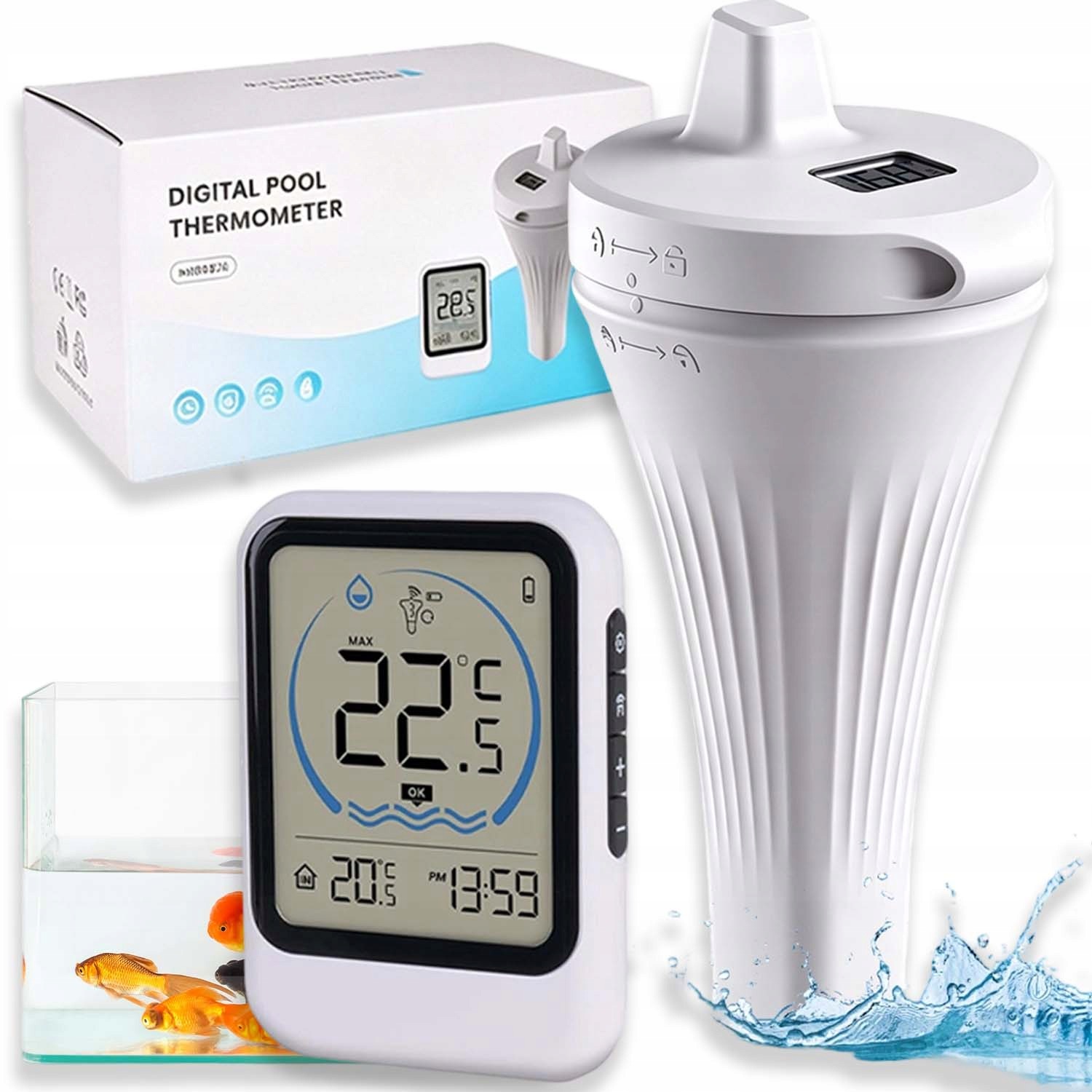 Plovoucí Bazénový Teploměr Meteo Stanice Počasí Vodotěsný IP68 LCD 50 m