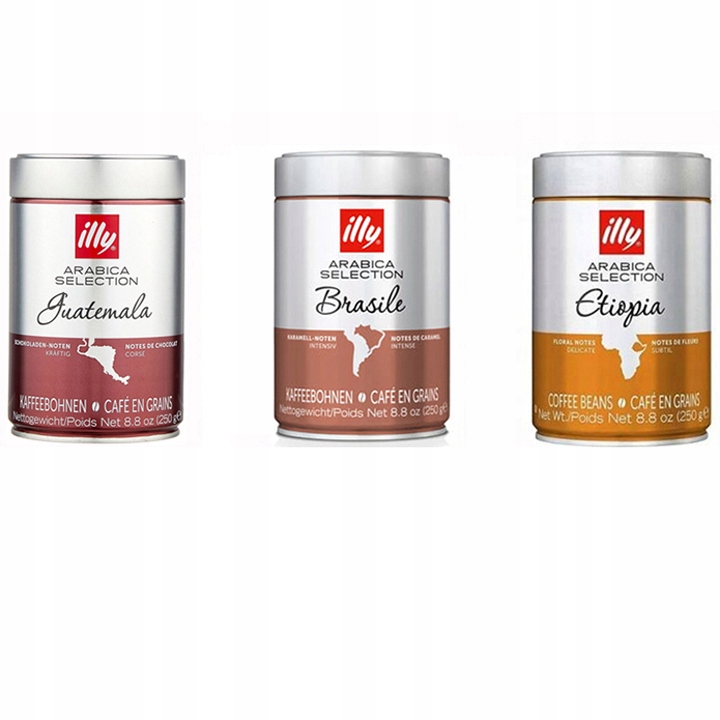 3x 250g Kawa ziarnista illy Guatemala , Brasil , Etiopia
