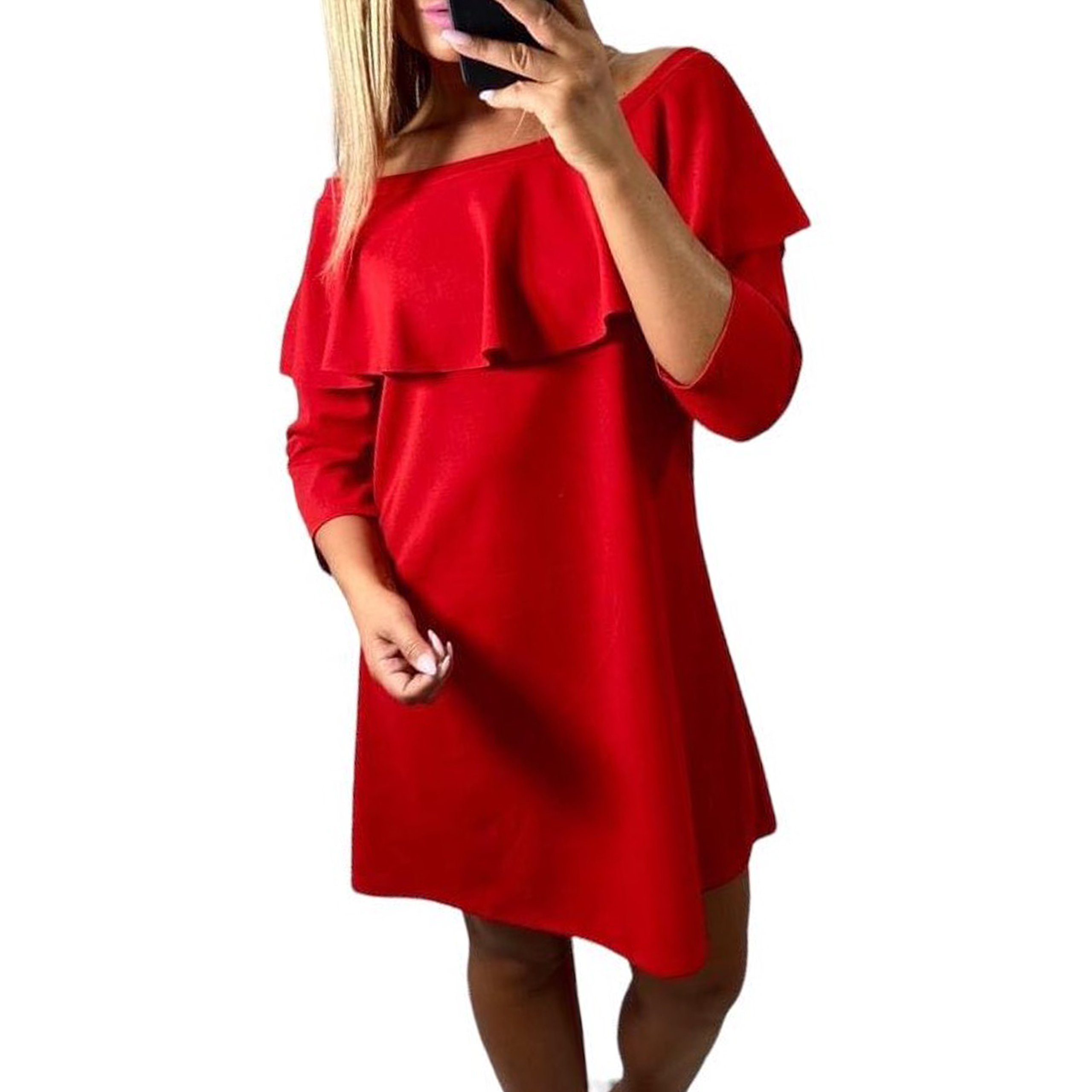 V953 Elegantní Šaty S Červeným Volánem vel. (7XL)
