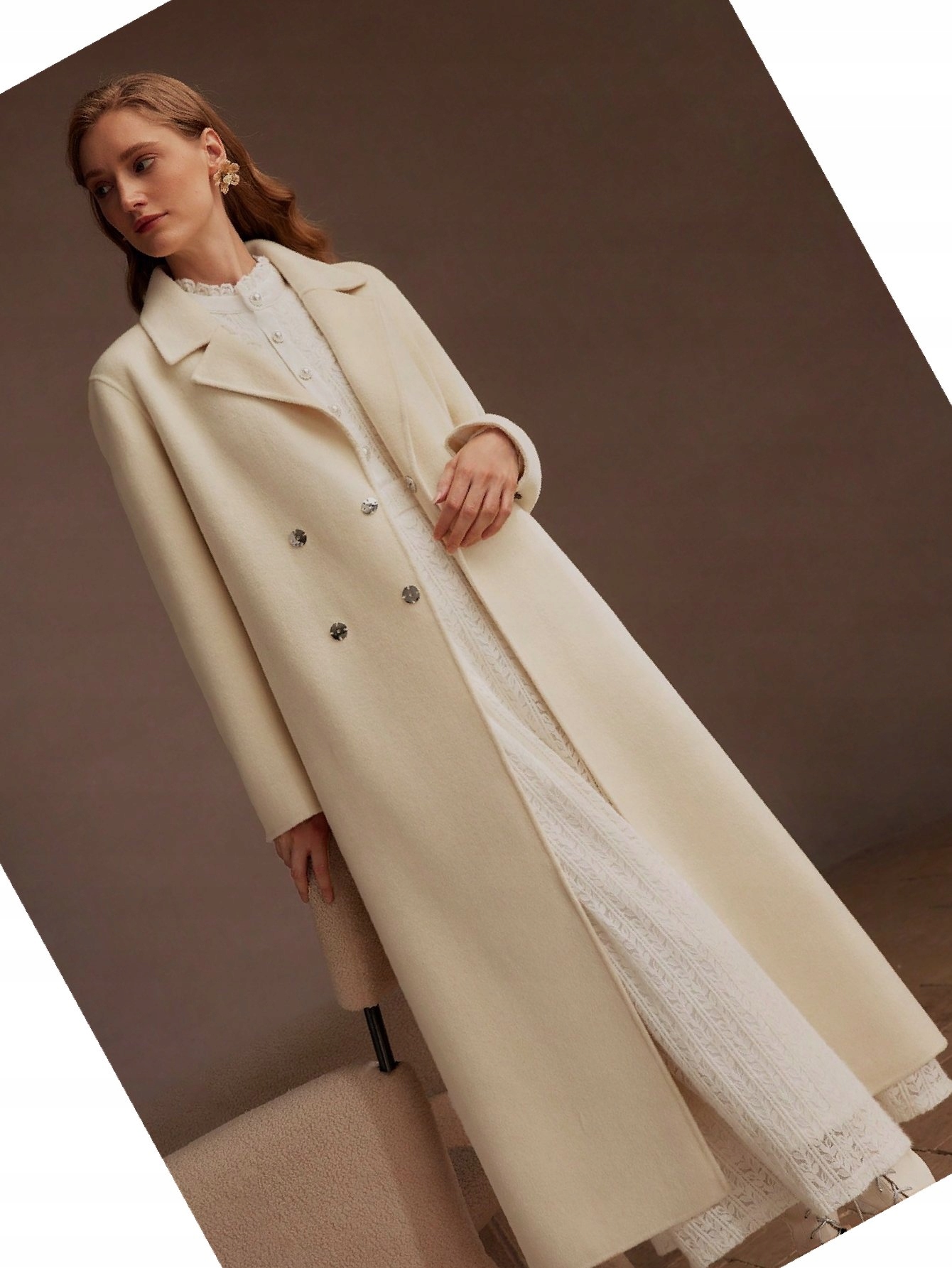 Dámský vlněný kabát s páskem Žlutý Premium Motf S 36