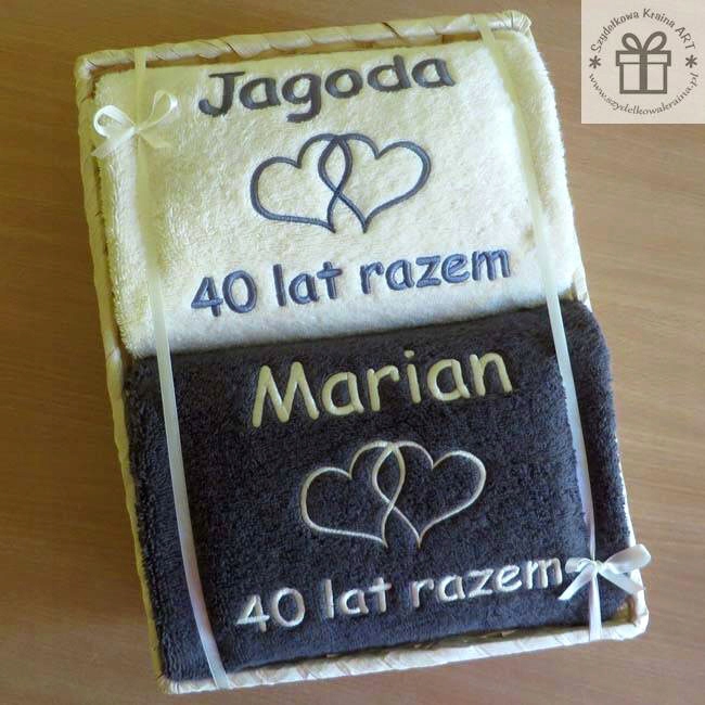 Prezent RUBINOWE GODY 40 rocznica ślubu RĘCZNIKI Marka Szydełkowa Kraina