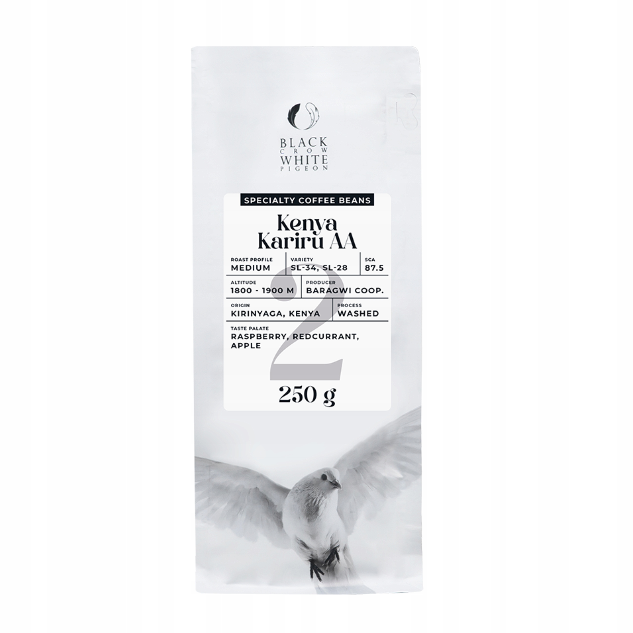 Levně Káva zrnková specialty Black Crow White Pigeon Keňa Kariru Aa, 250 g