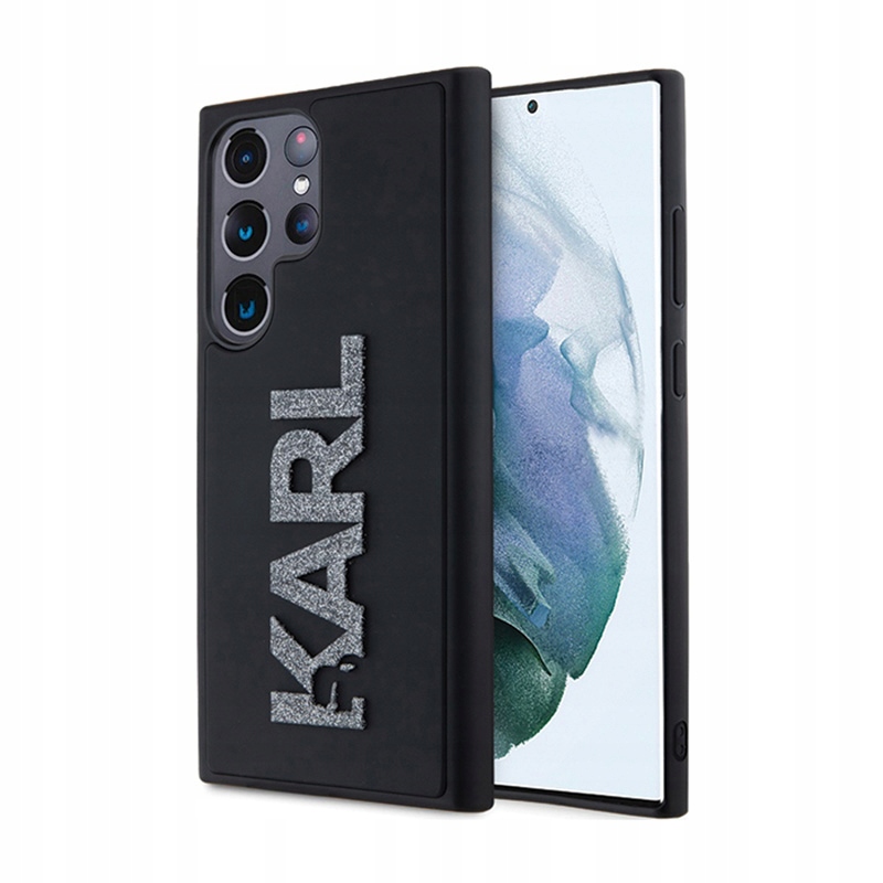 Karl Lagerfeld 3D Rubber Glitter Logo Pouzdro pro Samsung Galaxy S23 Ultra (černé)