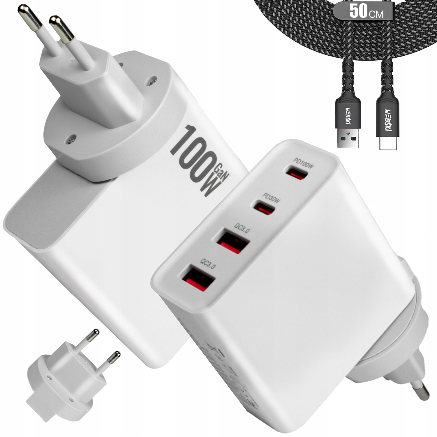 Mocna ładowarka GaN 100W Qc Pd szybkie ładowanie kabel Usb-a do Typ-C 60W