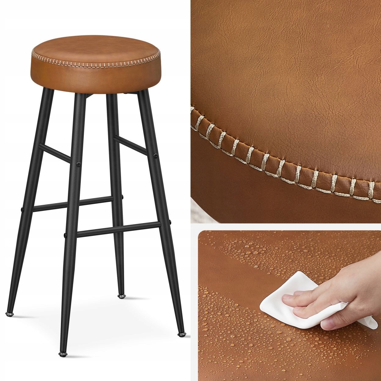 Sada 2 ks vysokých loftových stoličiek barová stolička oceľ ekokoža 76,2 cm