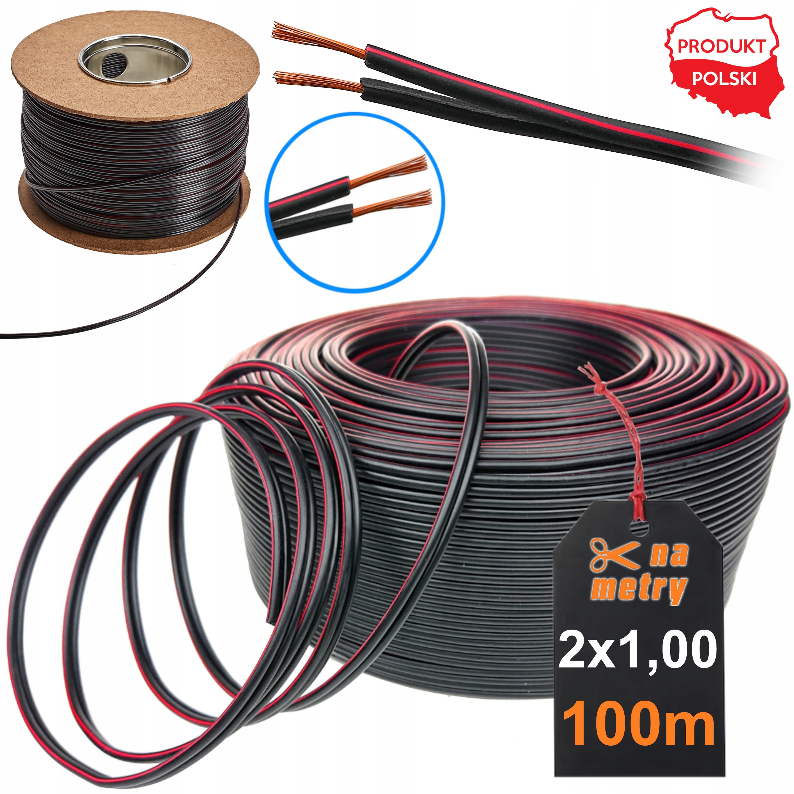 Kábel Pre Led Dvojžilový Čierny 2x1,00 Medený 100M Plná Rolka