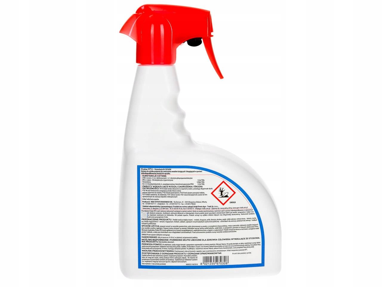 SPRAY ŚRODEK PREPARAT NA PLUSKWY KARALUCHY PCHŁY PRUSAKI MRÓWKI DRAKER 1L EAN (GTIN) 8021235970328