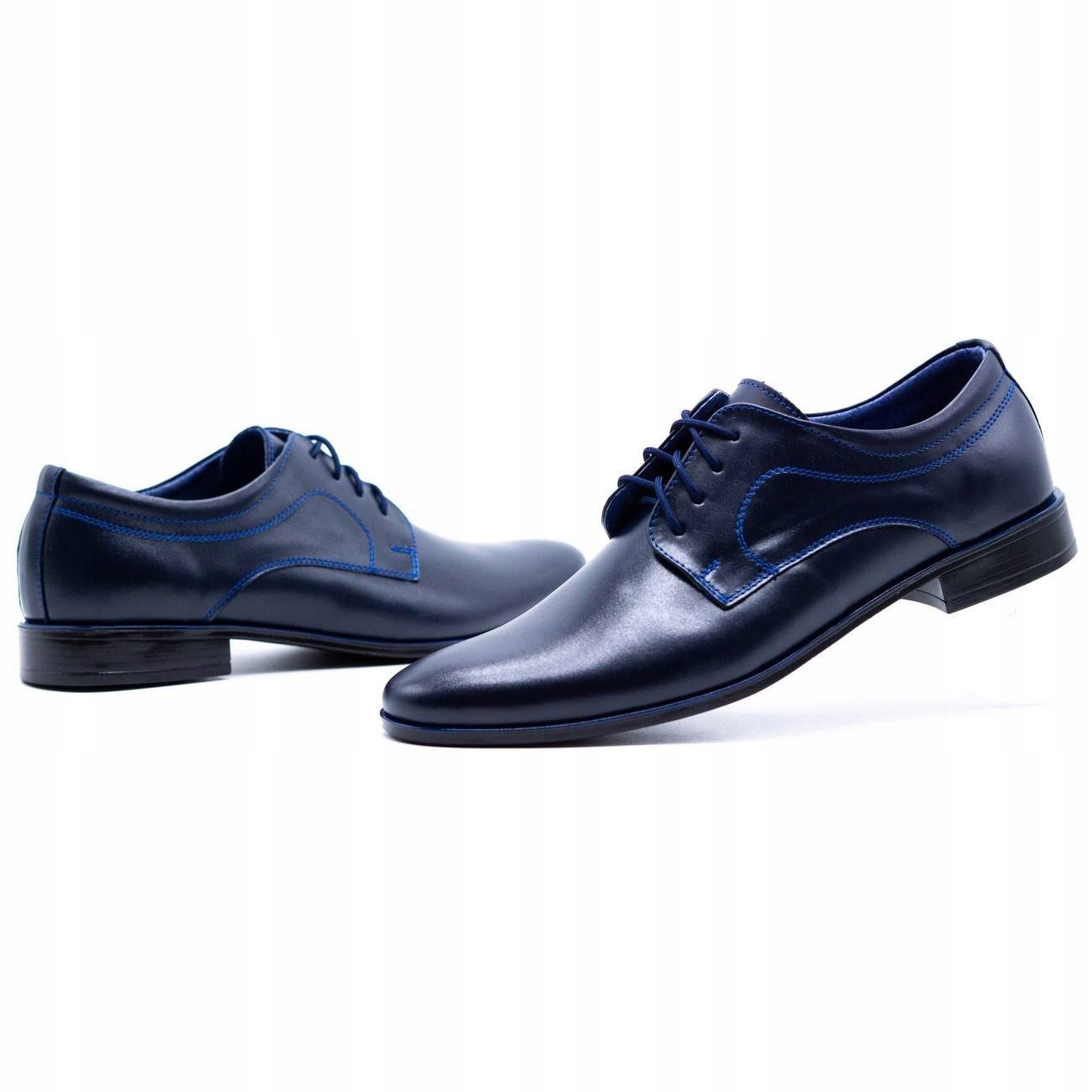 Buty SKÓRZANE wizytowe POLSKIE 108 granatowe 46 Odcień granatowy
