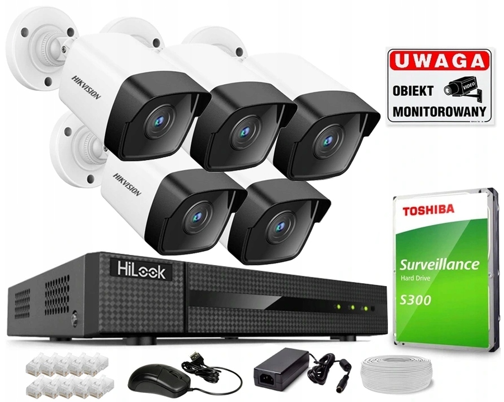 Sada Monitorování 5 Ip Kamer 4MPx Hikvision PoE