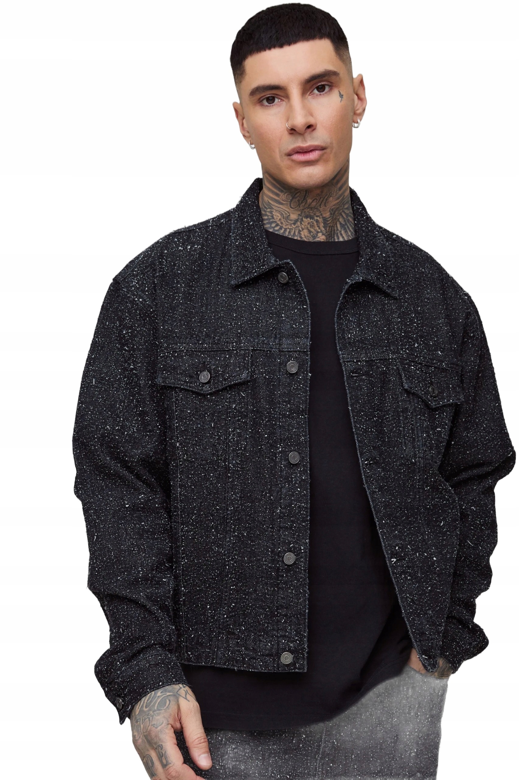 Boohooman Černá Pánská Džínová Bunda S Bílým Melírem, Velikost Z3A