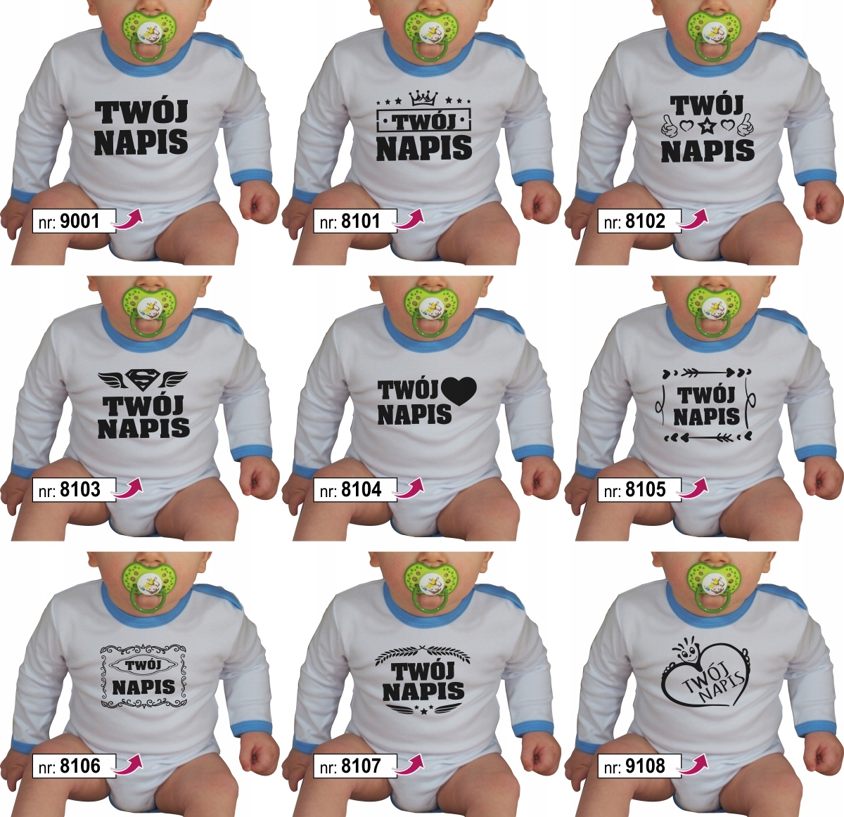 BODY DZIECIĘCE NIEMOWLĘCE UBRANKO Z TWOIM WŁASNYM NADRUKIEM NAPISEM TEKSTEM Marka AMM-Graf