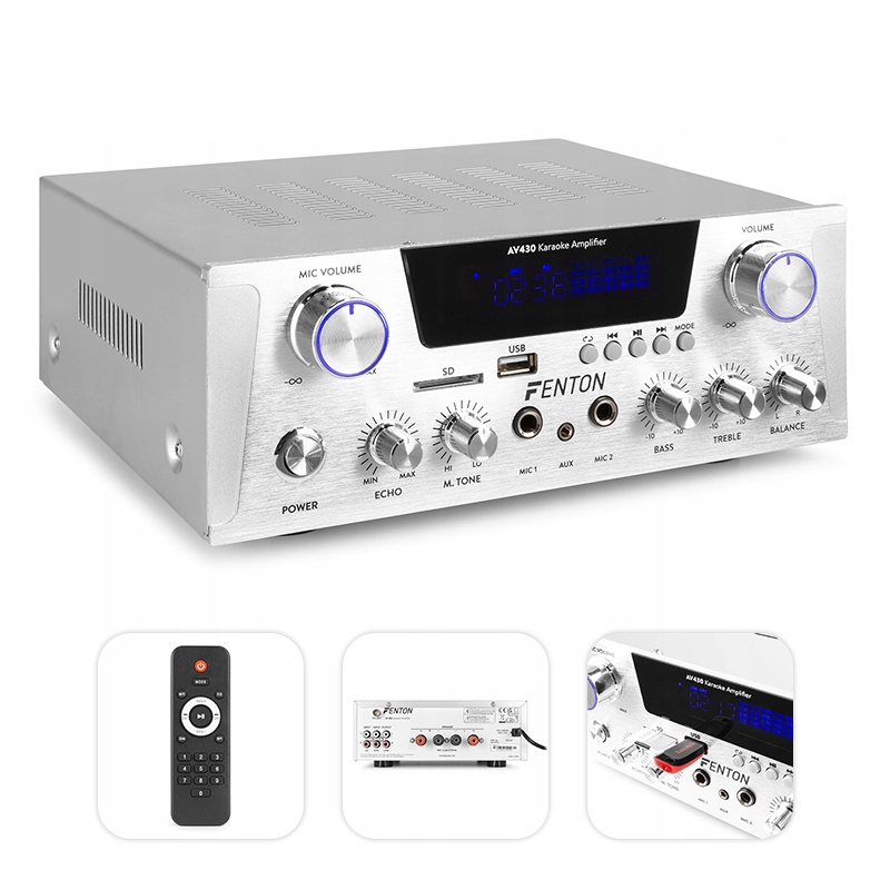 

Wzmacniacz karaoke Hifi 2x300W Usb Fm Bt duża Moc