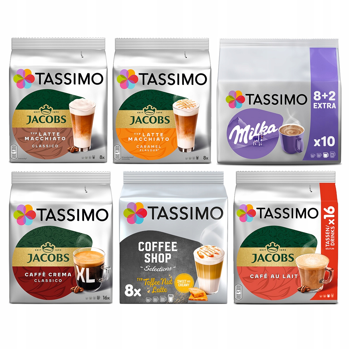 Kapsułki Tassimo Jacobs Megapack mix latte 66 szt, 5+1 opakowanie Gratis!