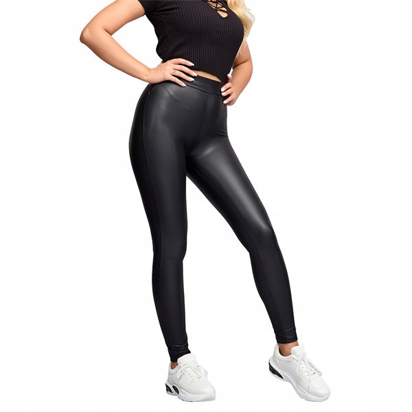 

0850 Black Czarne Legginsy Eko-skóra L 40