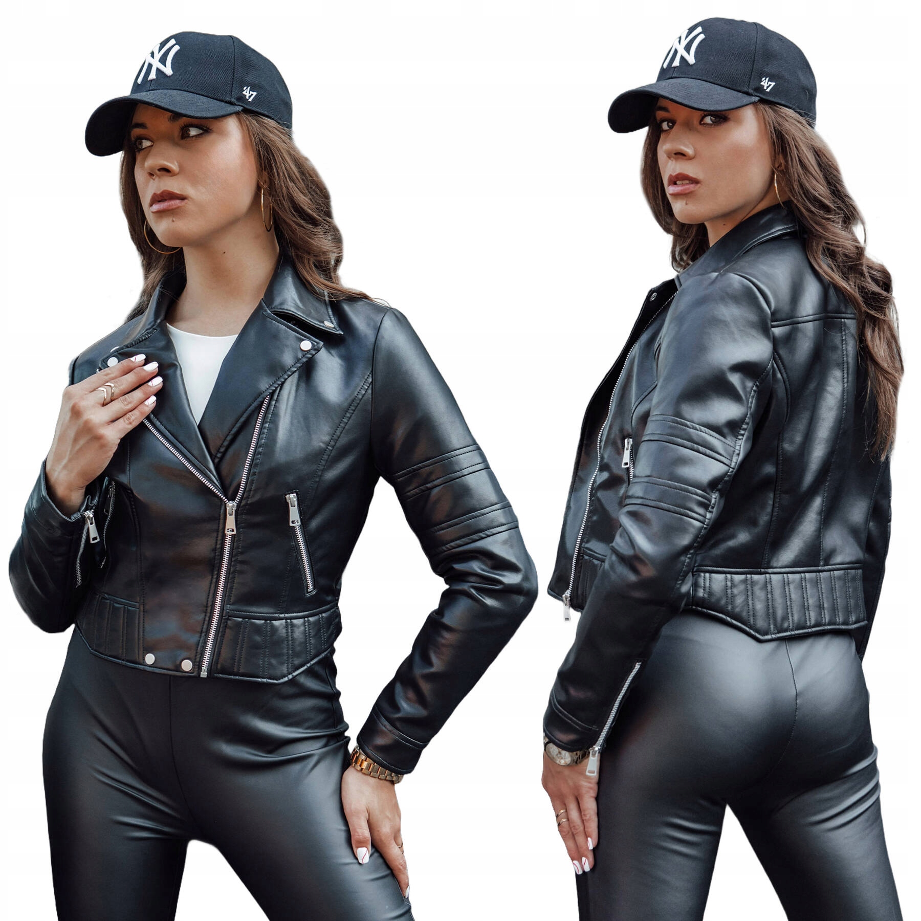 Kurtka Damska Przejściowa Skórzana Ramoneska Czarna ty4554 XL