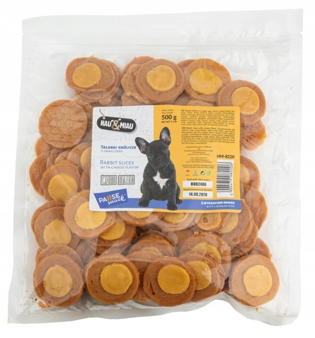 Levně Hau Miau Pausesnack psí pamlsek králičí talířky se sýrovou příchutí 500g