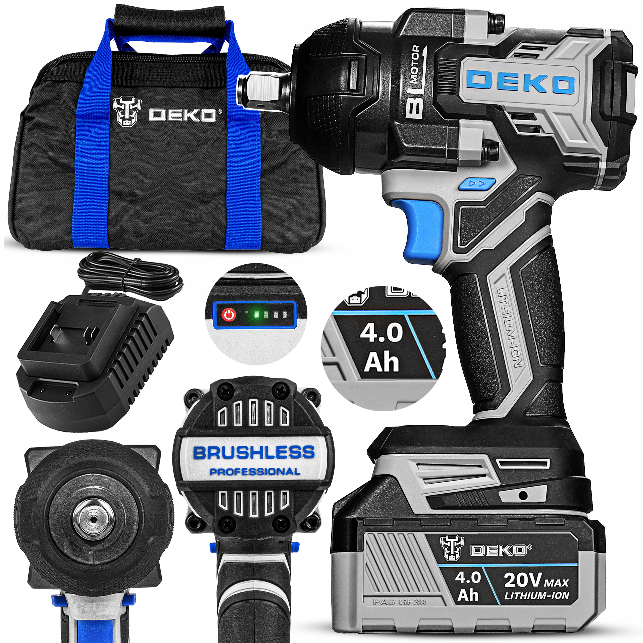 Akumulátorový Rázový Utahovák 1/2" Na Kola 800NM Silný Bezkartáčový Deko