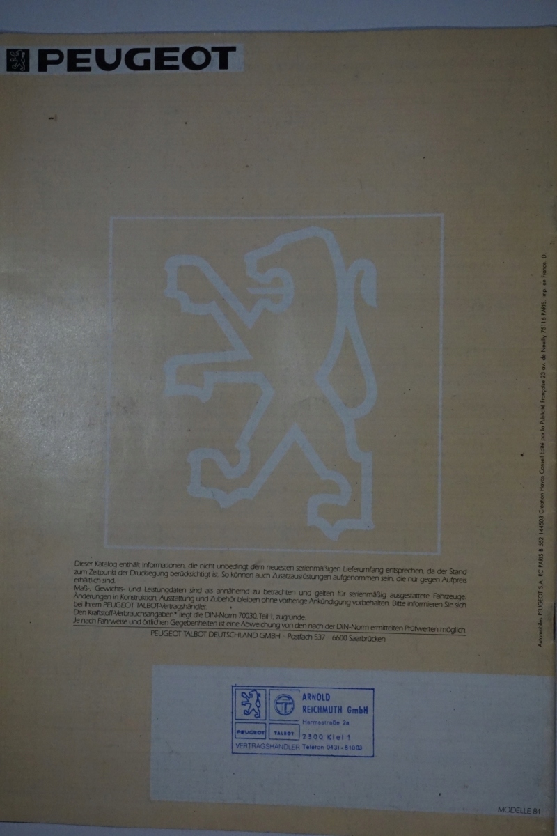 PROSPEKT FOLDER PEUGEOT 305 GR GTD GL GTI GLD Tematyka Samochody osobowe