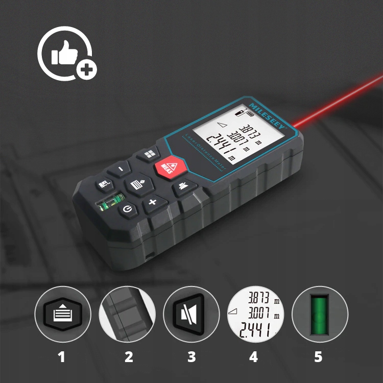 DALMIERZ LASEROWY CYFROWY MIERNIK ODLEGŁOŚCI 40 METRÓW PAMIĘĆ POMIARÓW LCD Kod producenta X5