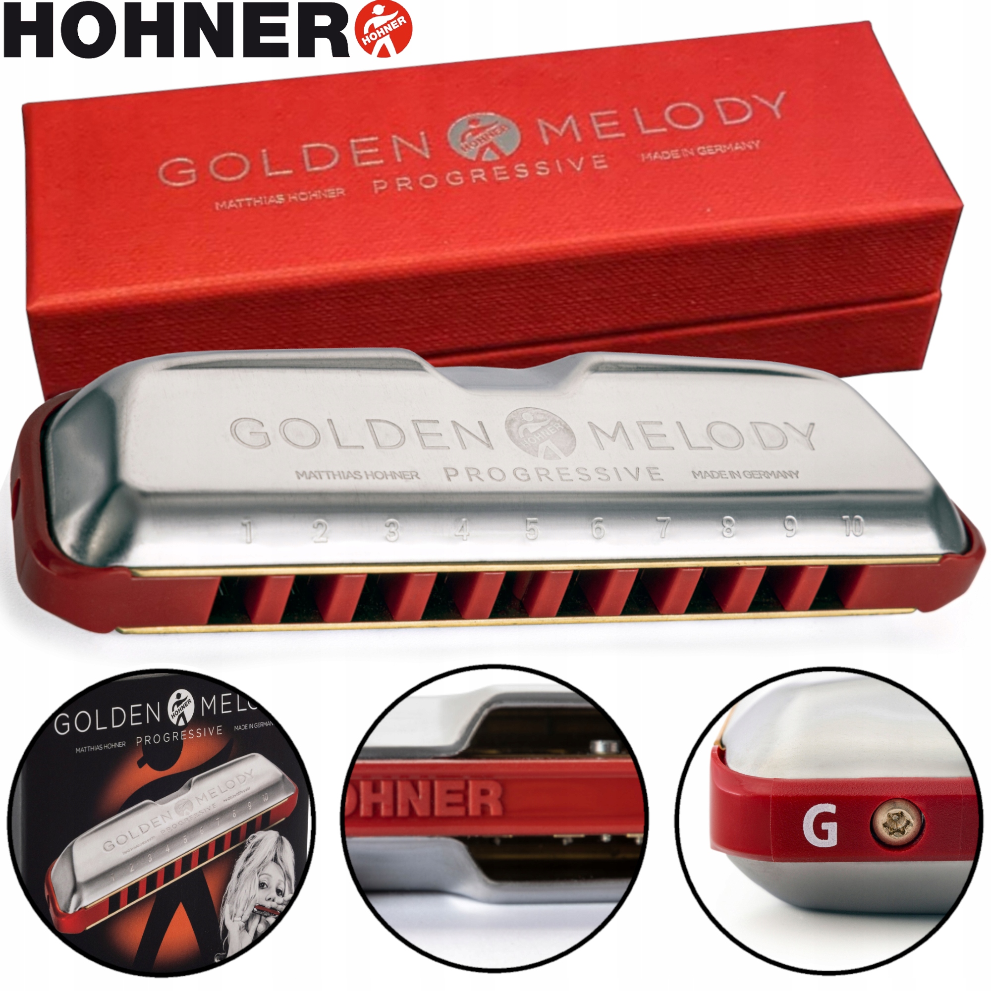 Golden Melody G-Dur Harmonijka ustna diatoniczna seria Progressive Hohner