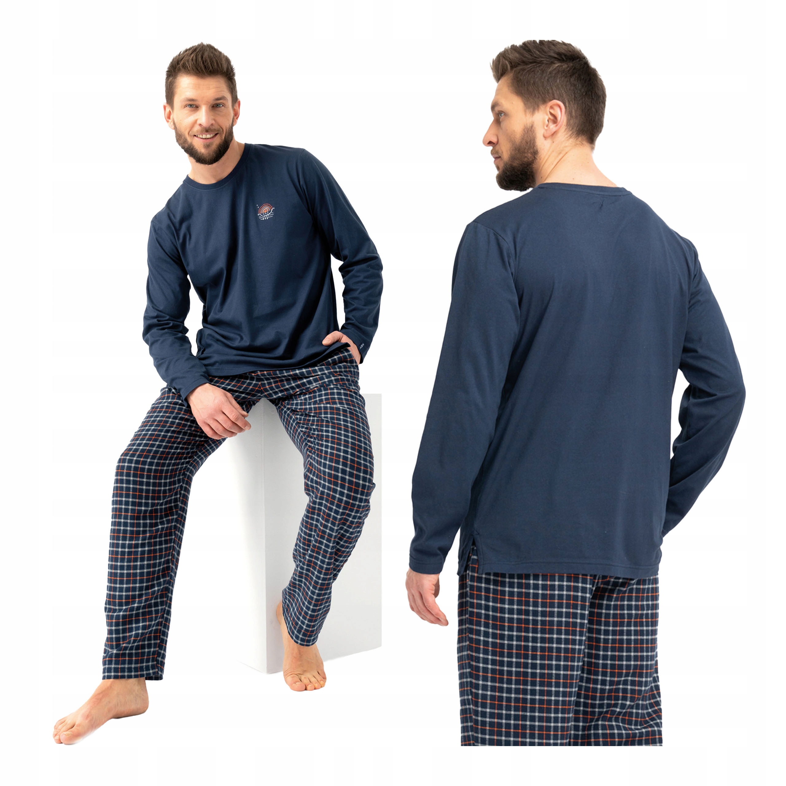 Pánské dvoudílné bavlněné pyžamo s dlouhým rukávem flanela Key XXL