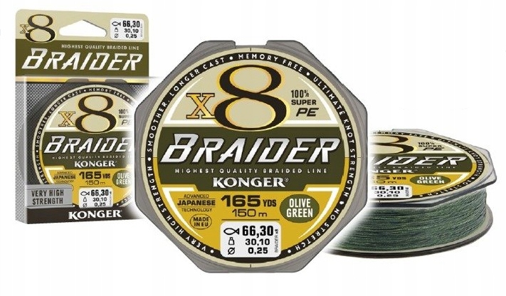 

Plecionka konger Braider X8 Olive Green #0,12/150m