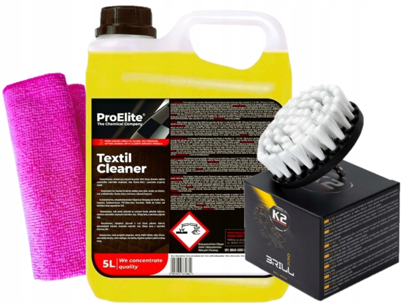 Zestaw płyn do prania tapicerki Textil Cleaner 5L ProElite Szczotka