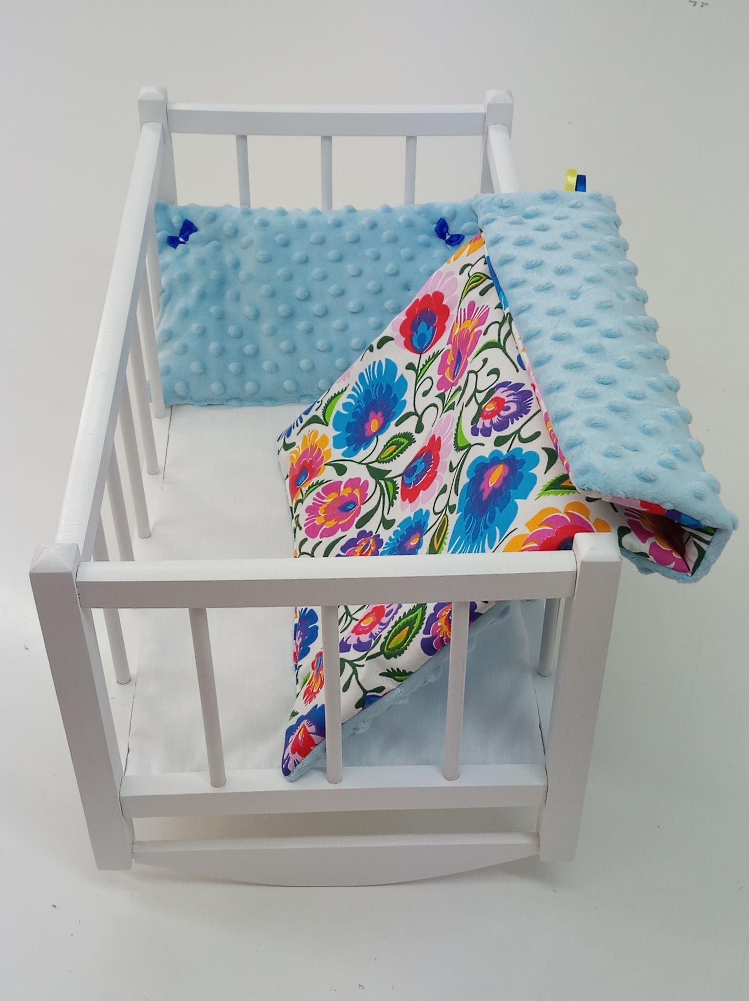 KOŁYSKA DREWNIANA BIAŁA dla lalek POŚCIEL MATERAC