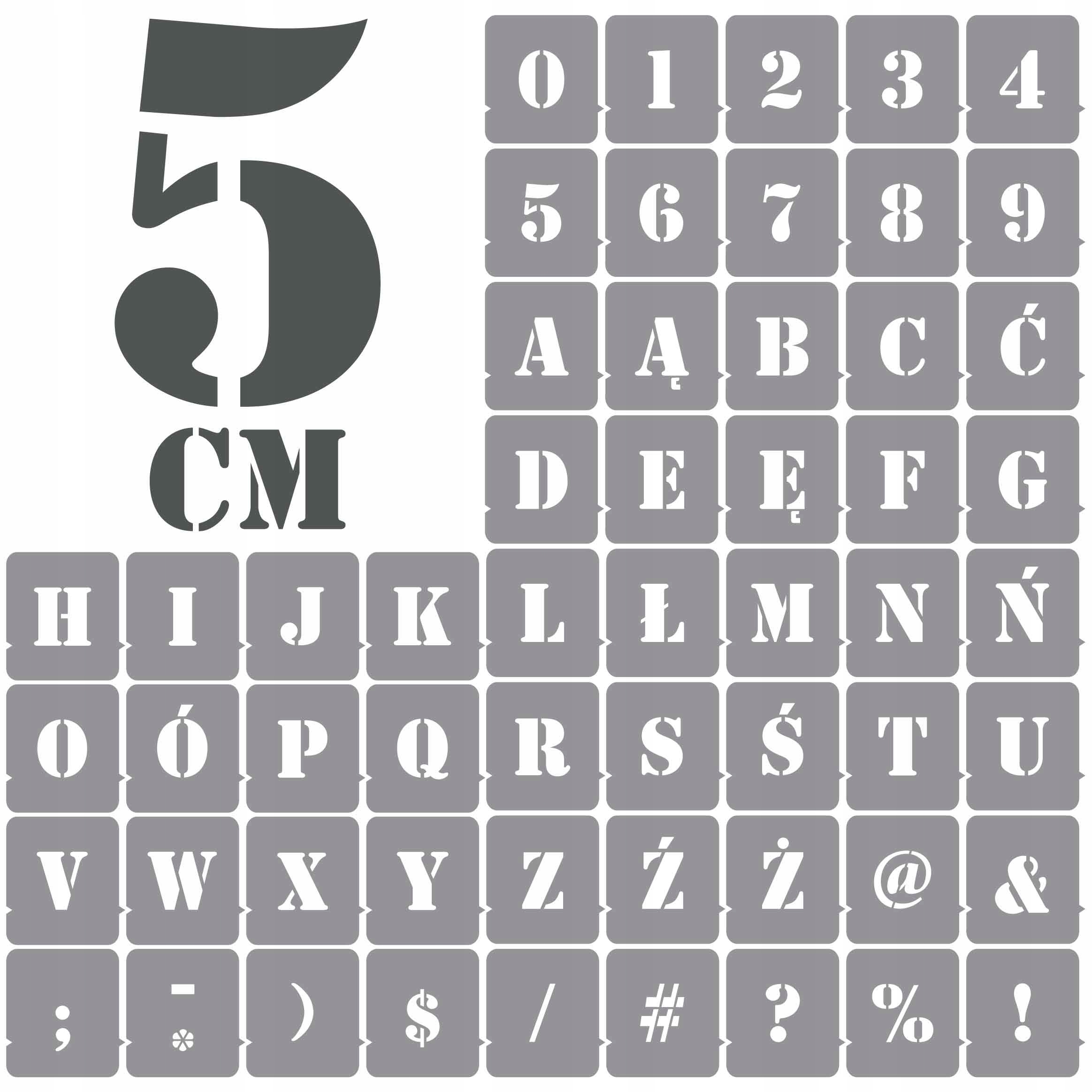 

Szablony malarskie Litery Cyfry 5 cm /wielorazowe/