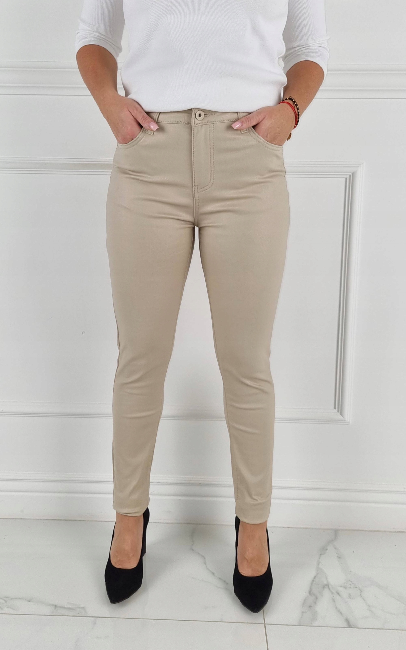 # KLASYCZNE SPODNIE OCIEPLANE DAMSKIE WOSKOWANE - SKÓRA # Marka inna