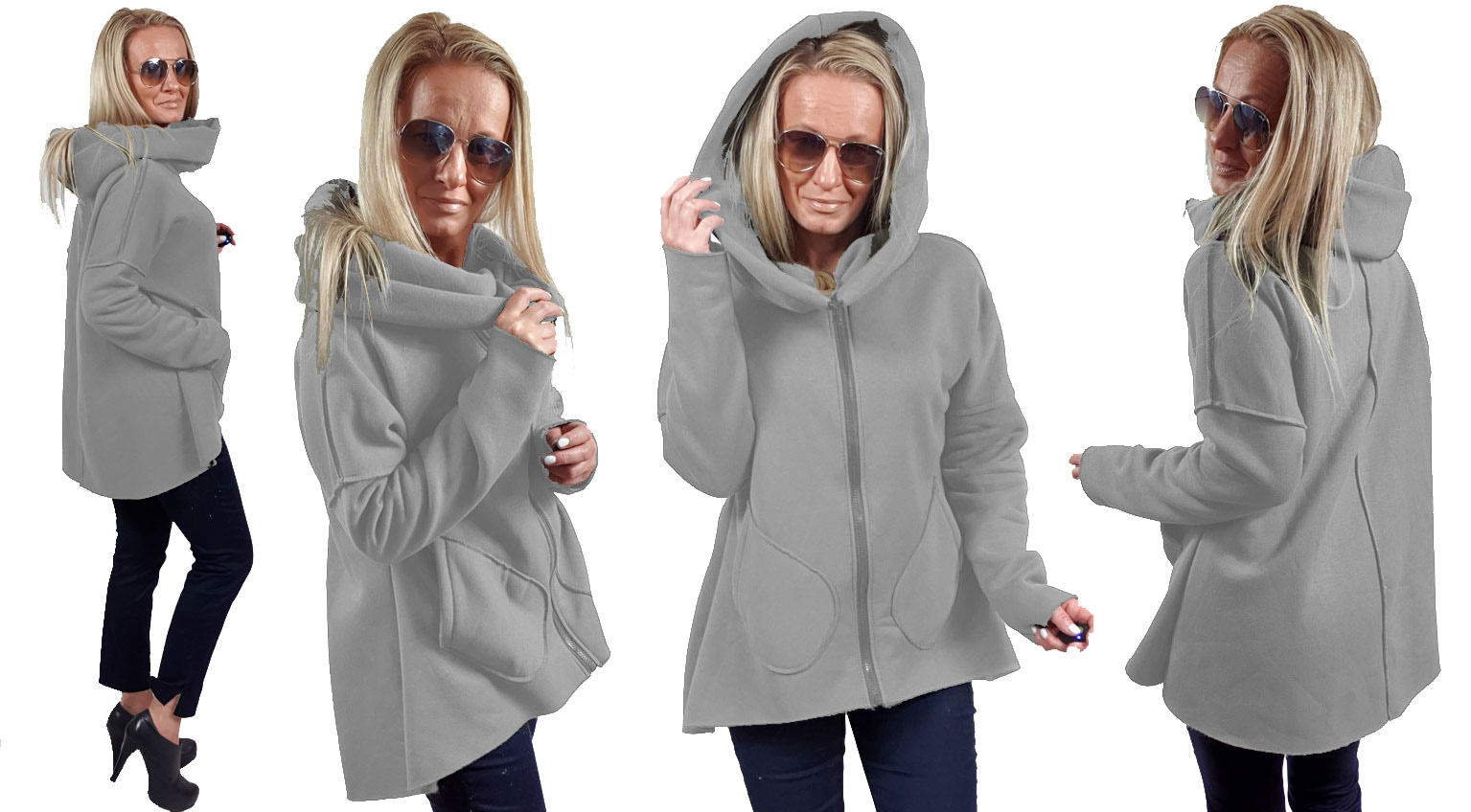 

Asymetryczna Bluza Tunika Kardigan Komin Kaptur U