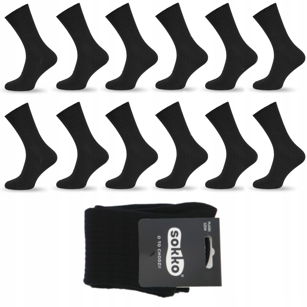 12x Sokko Pánské Ponožky Dlouhé Ponožky Černé Beztlakové 42-44