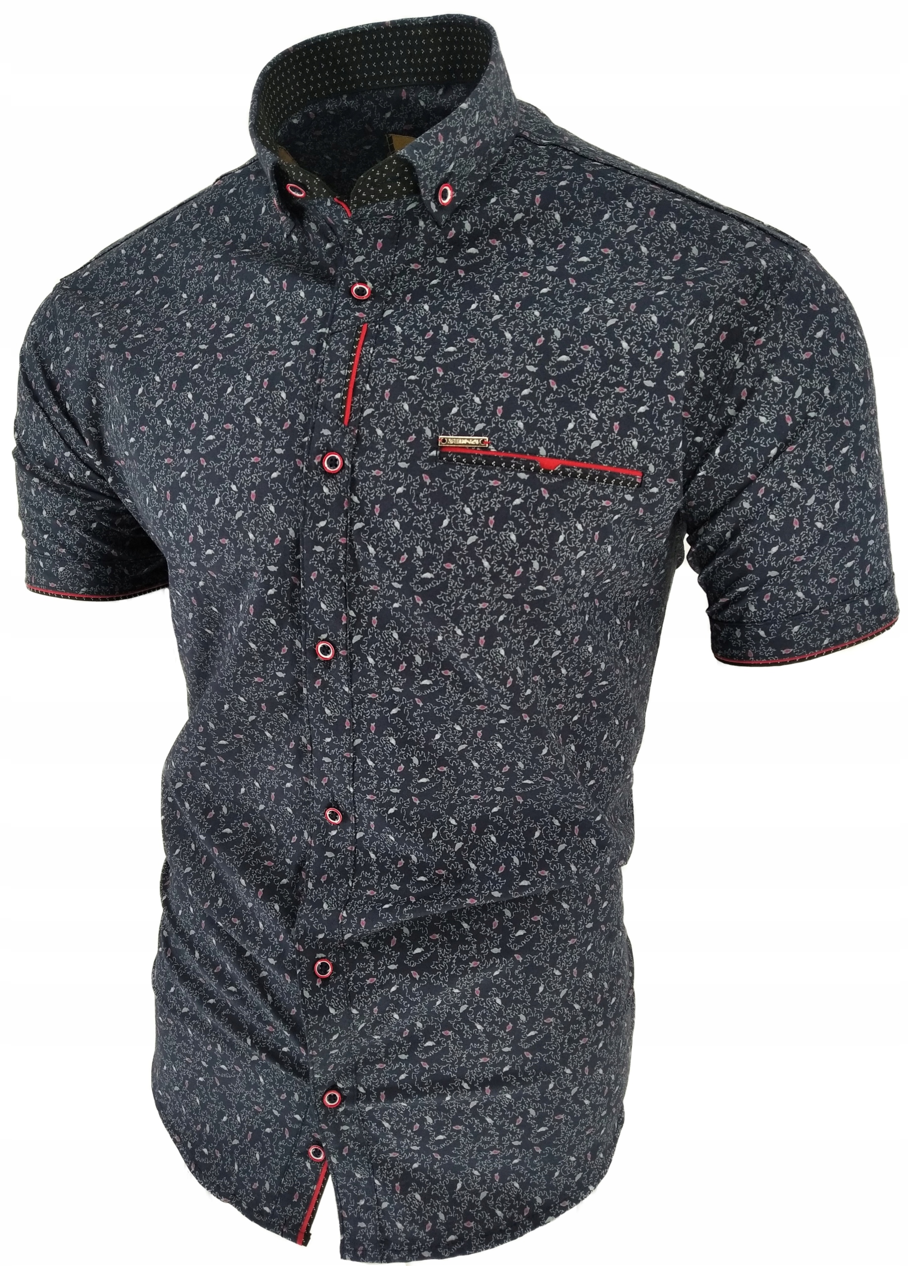 MĘSKA KOSZULA GRANATOWA WE WZOREK SDN 669 M