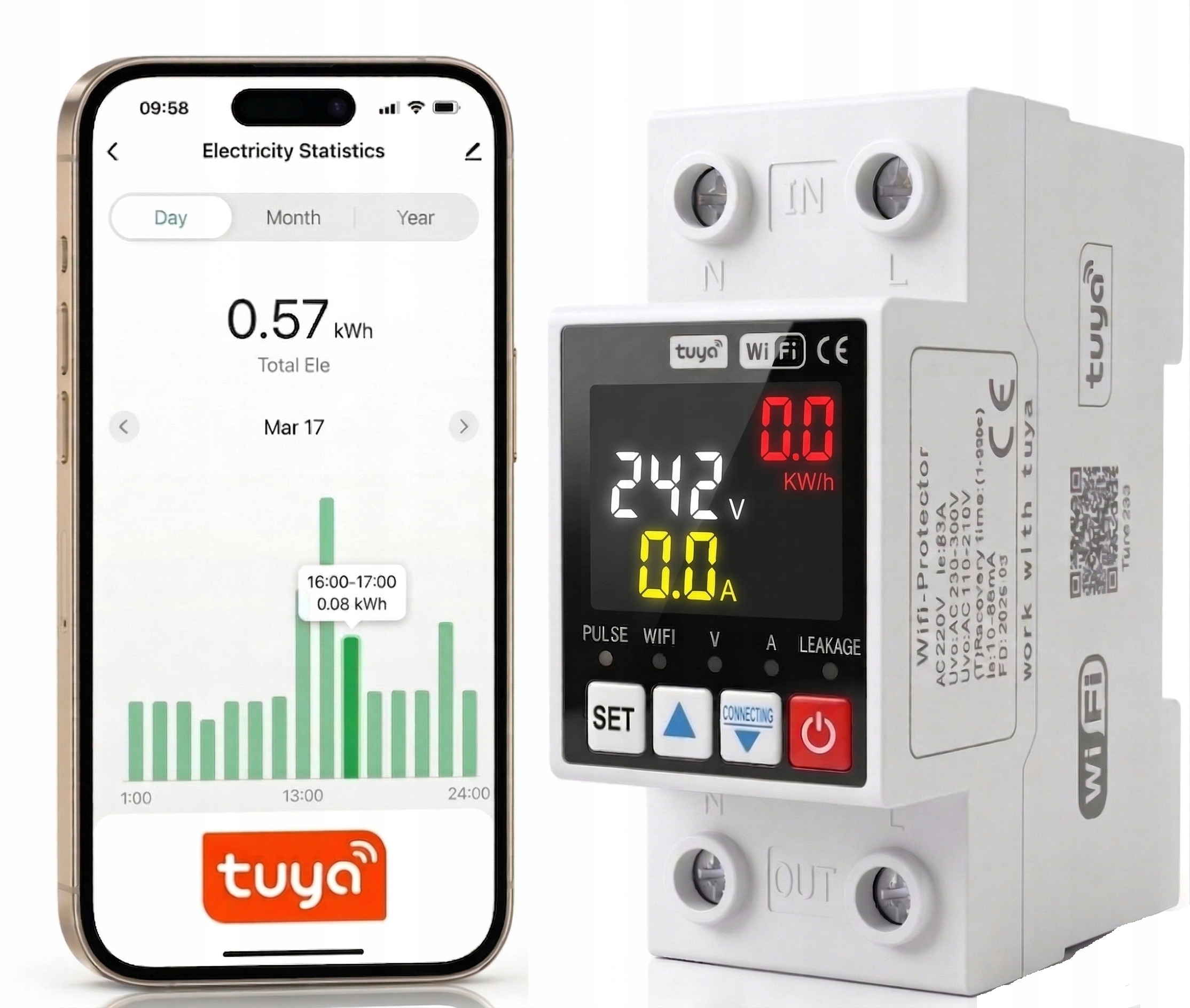 Licznik Prądu Energii Mocy Napięcia Tuya Smart Aplikacja Wifi Na Szynę Din