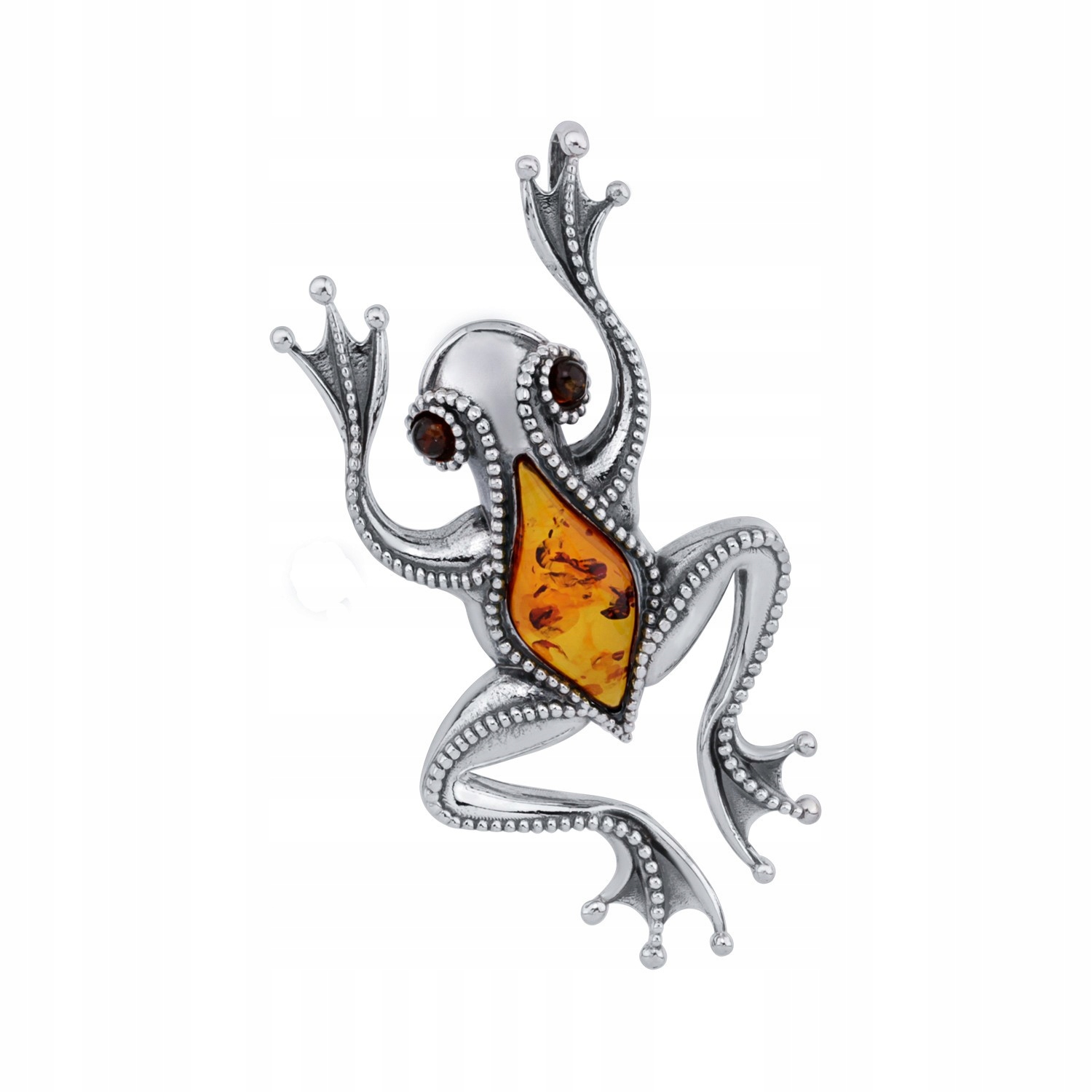 

Srebrny Wisiorek Zabka Z Bursztynem