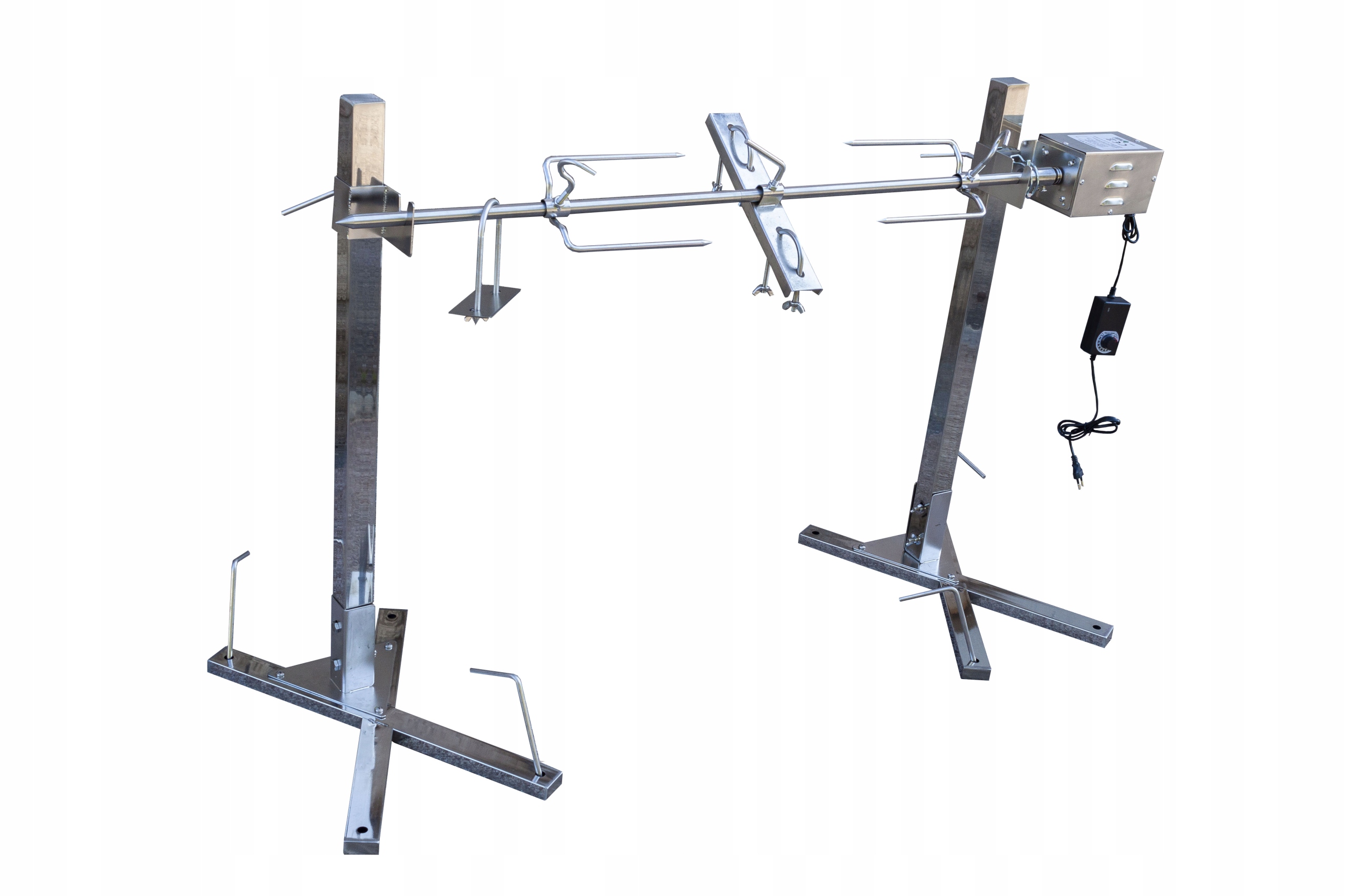 Grilovací jehla na kuřata rožeň set s motorem a stojanem 100 cm 40 kg