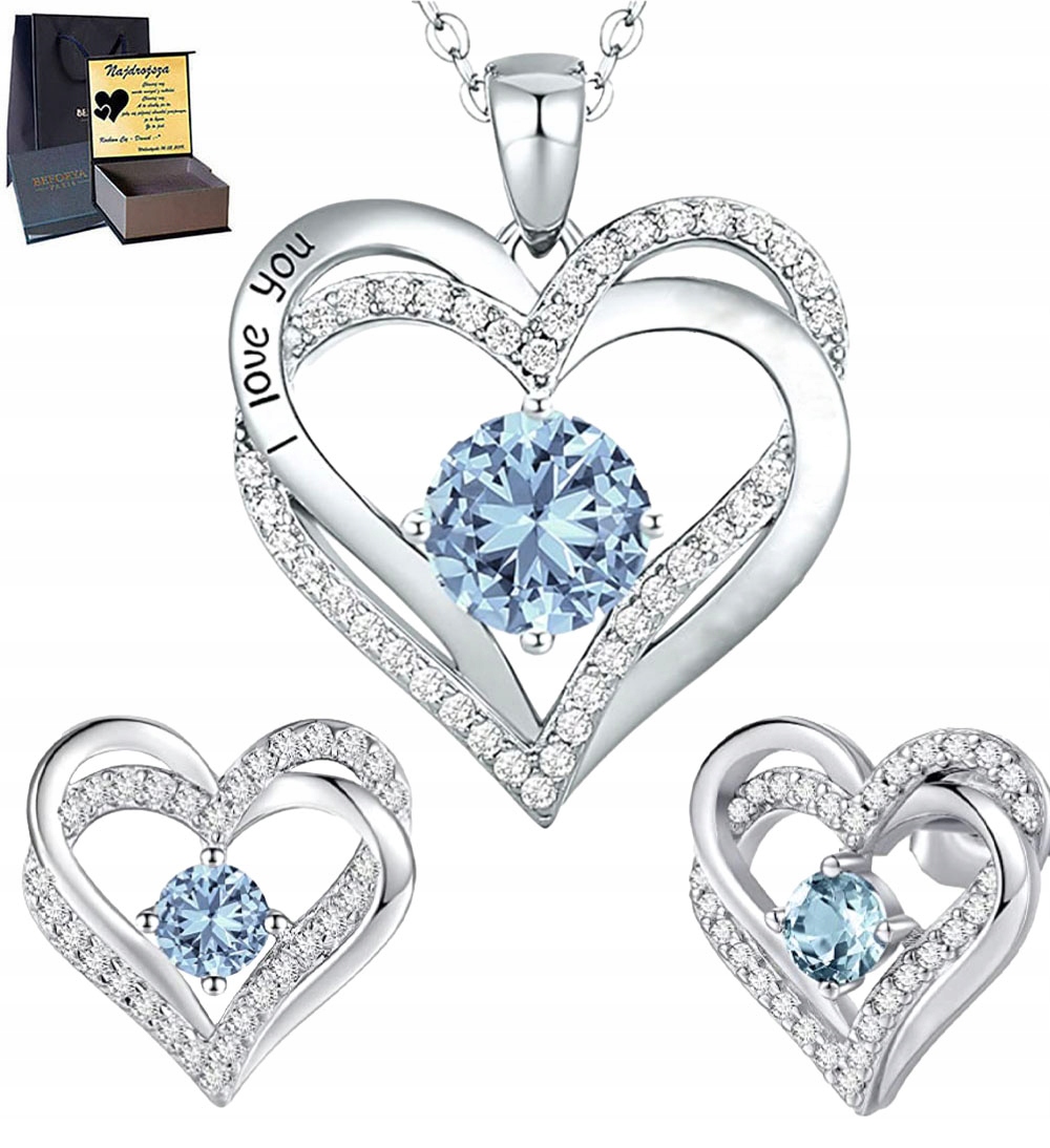 Stříbrný komplet šperků Srdce Náhrdelník Přívěsek Náušnice Dárek Gravírování