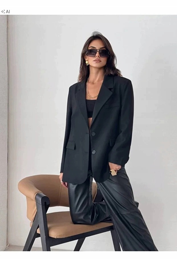 Elegantní Černé Sako S Volným Střihem Minimal M 5IA