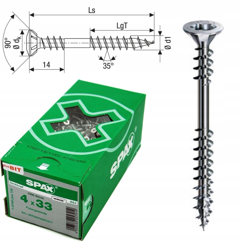 Univerzální vruty do dřeva Spax 4 x 33 mm 1000 ks bit