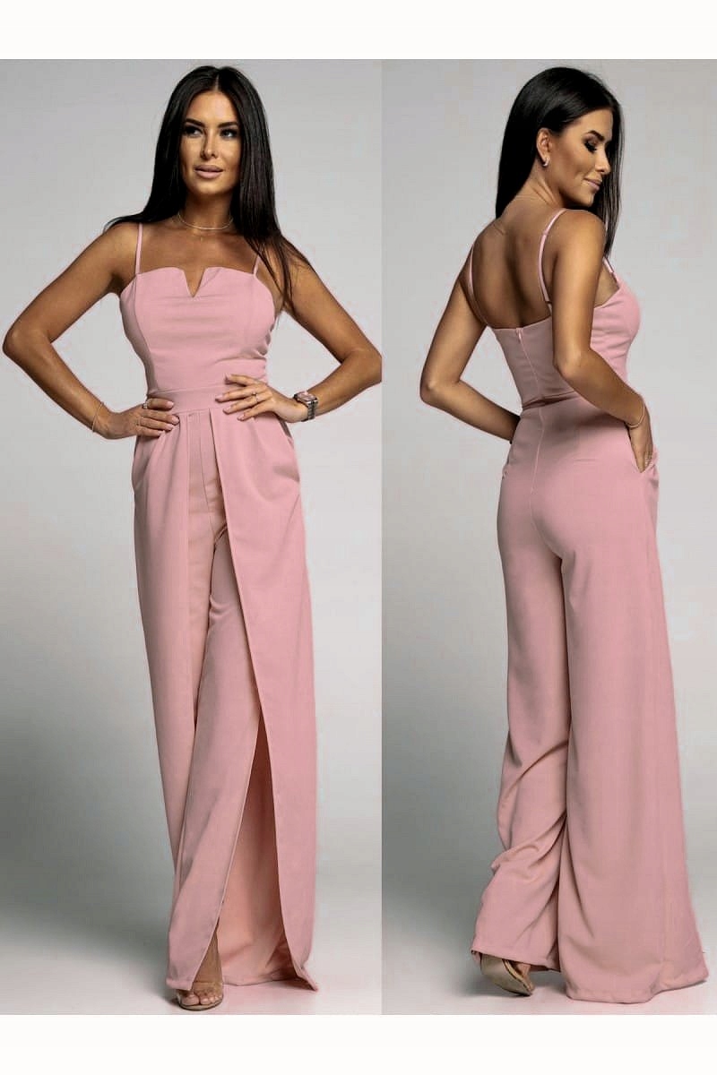 PUDROWY RÓŻ elegancki kombinezon z rozcięciami Marka inna