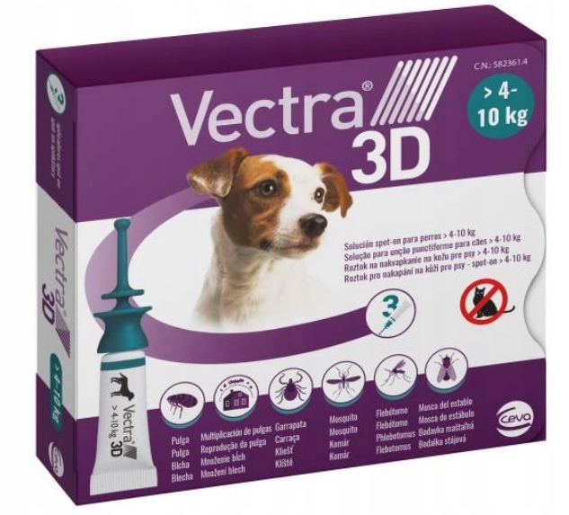 Vectra 3D Pies 4-10KG na Pchły Kleszcze 3 Pipety