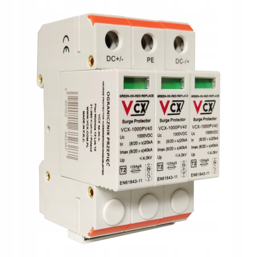 Obmedzovač Prepätia S Iskierkou 1000V DC 3P 40KA T2 Pre Fotovoltaiku