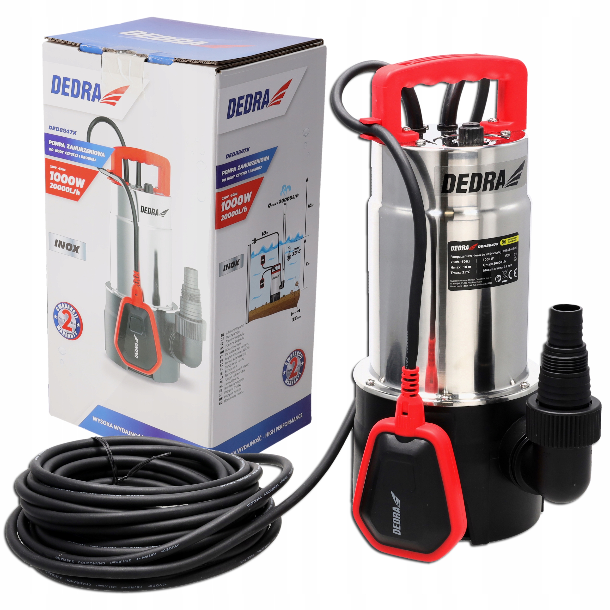 Pompa zanurzeniowa Dedra do wody czystej i brudnej zatapialna 1000W pływak