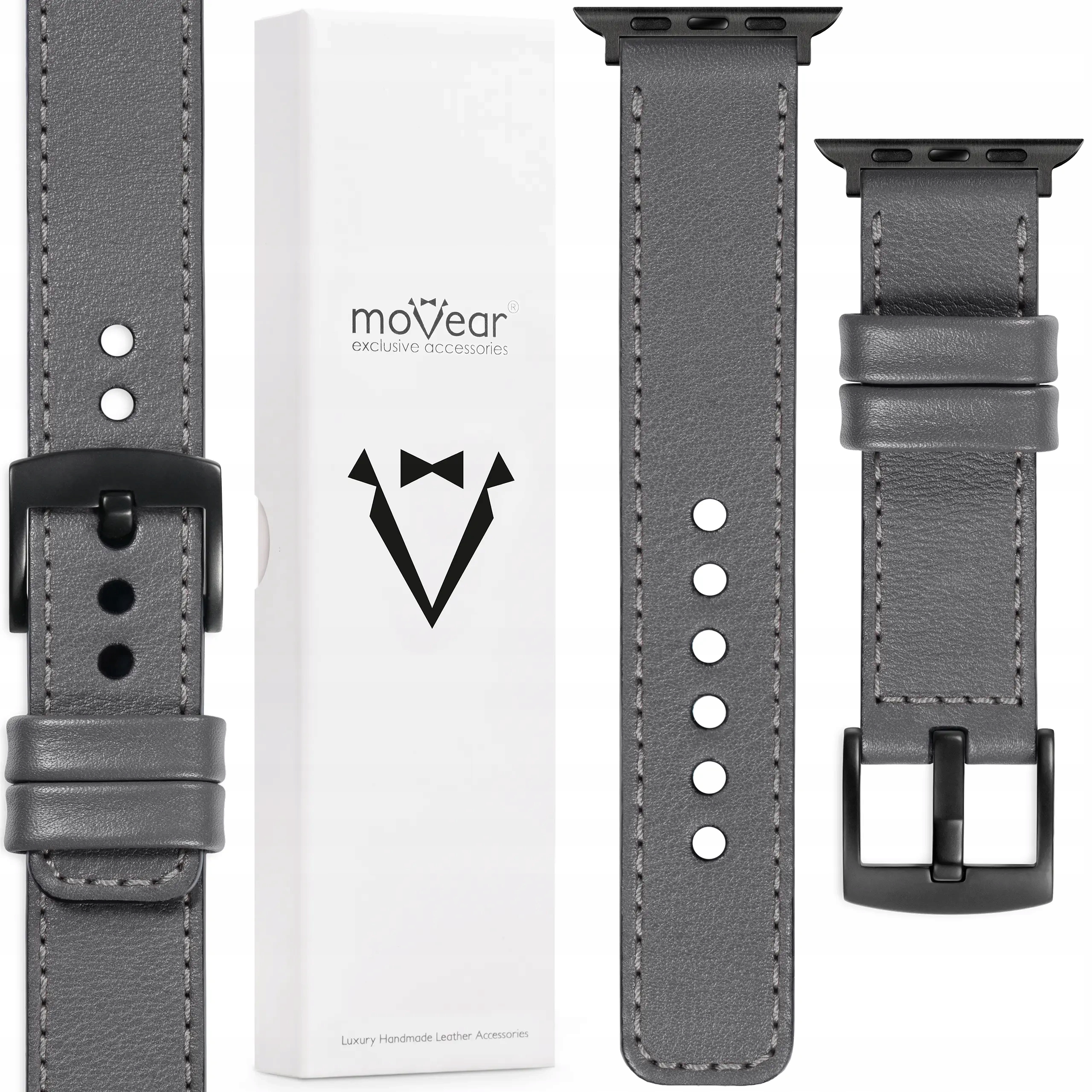 Prémiový kožený řemínek pro Apple Watch 46/45/44 mm Polský šedý
