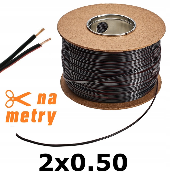 

Przewód Kabel do Led 2 żyłowy 1mb 2x0,50 Czarny