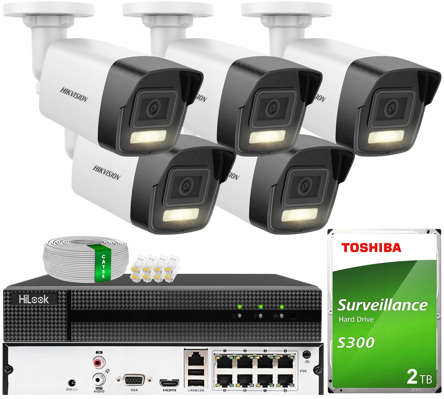 Monitoring Ip Zestaw 5 Kamer 6MPX Smart Hybrid Light Hikvision PoE 2TB