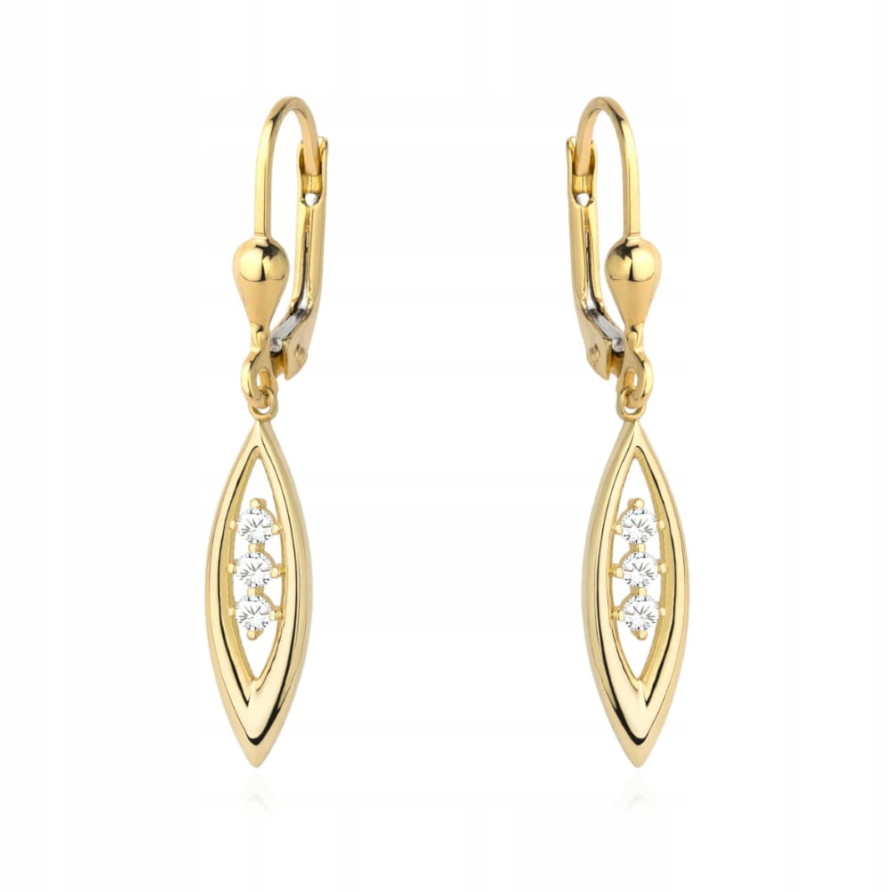 Zlaté náušnice ve tvaru slzy 585 se třemi zirkony jedinečný dárek pro vaši milovanou osobu