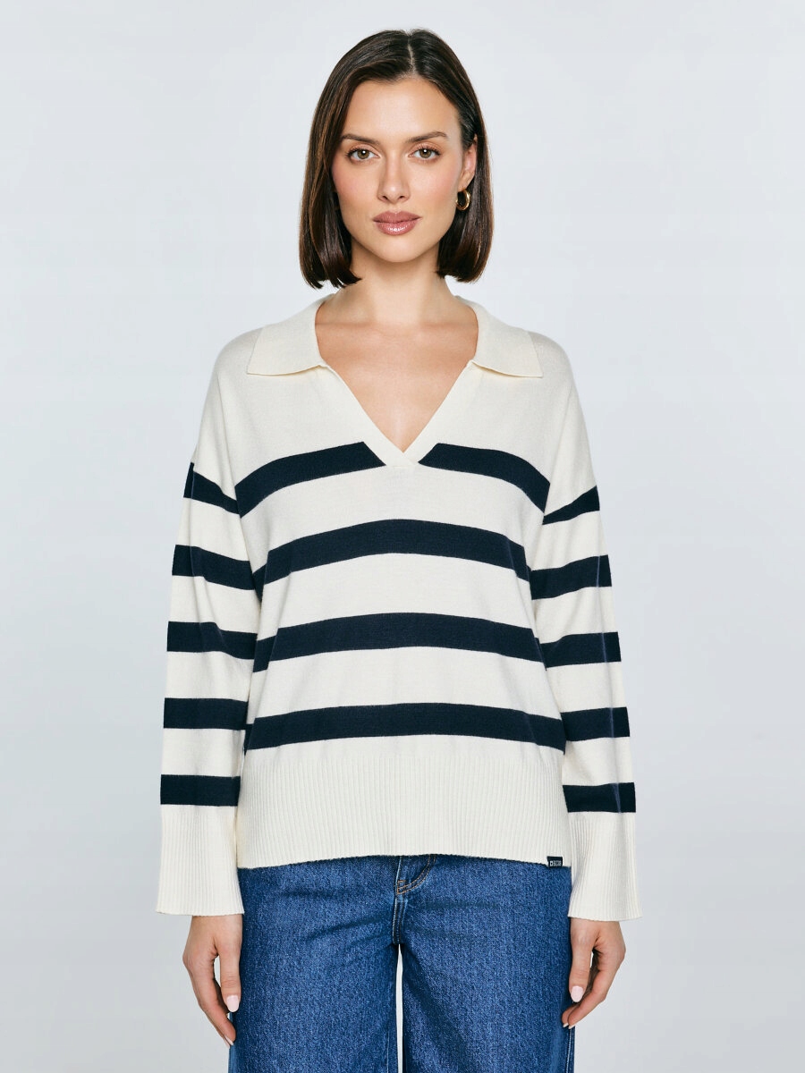 Big Star Dámský polo svetr s krémově černými pruhy Alina 100 S