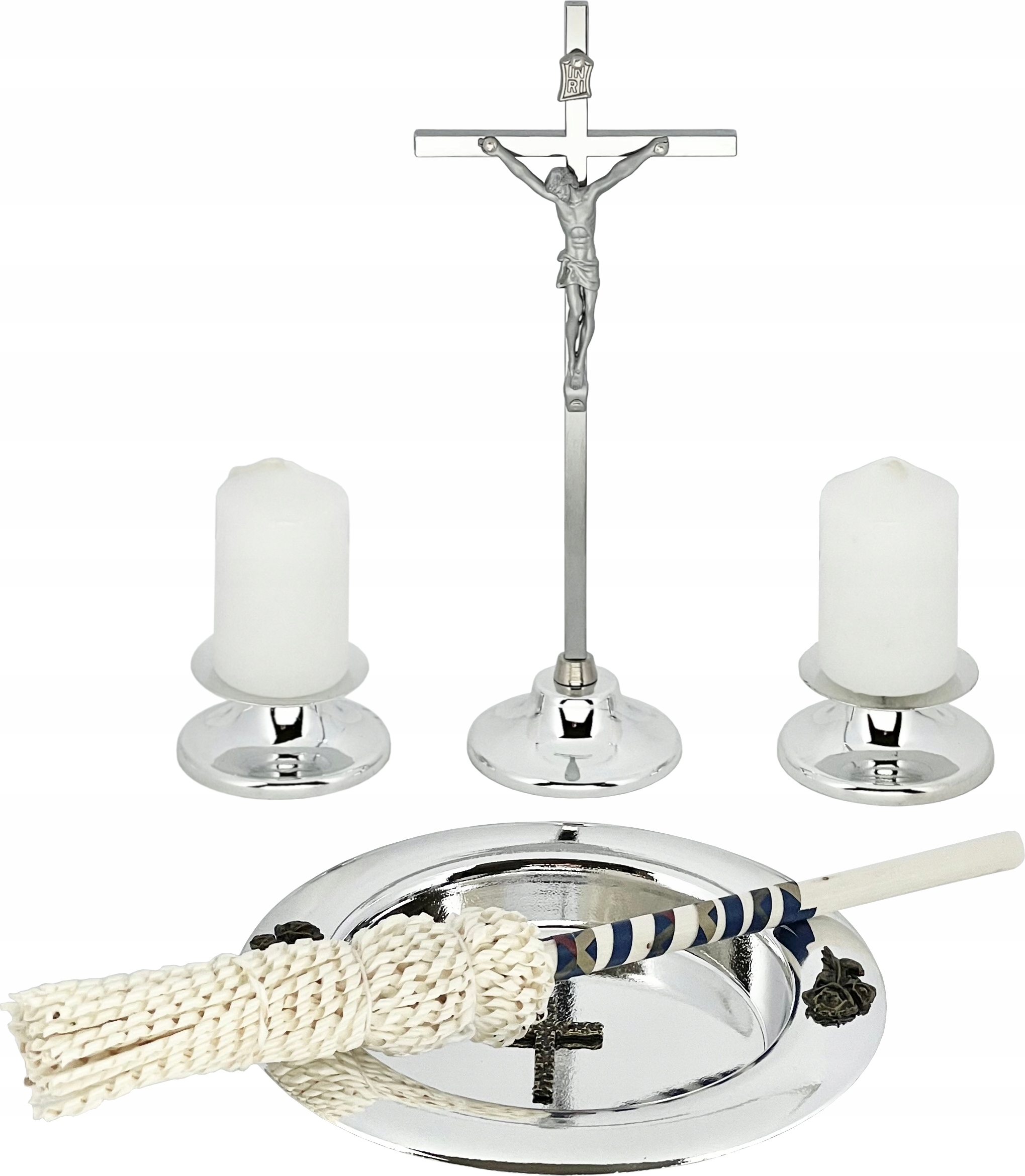 Koledový Set Stříbrný Set Pasjka Moderní Kříž Svícen Miska