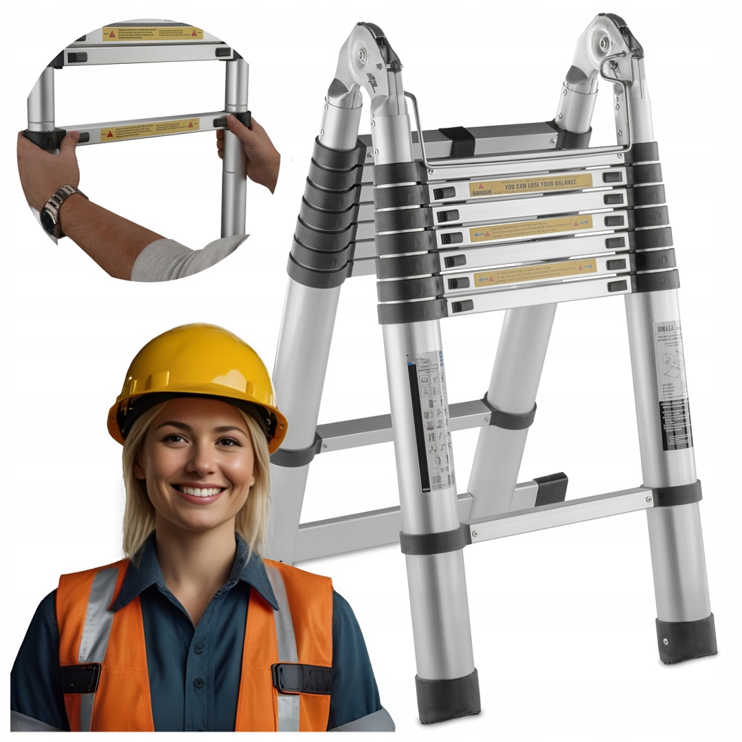 Hliníkový teleskopický rebrík 3,2 m (1,6 m 1,6 m) kĺbový, multifunkčný